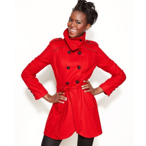 Guess Red Belted Trench Rain Coat Size 